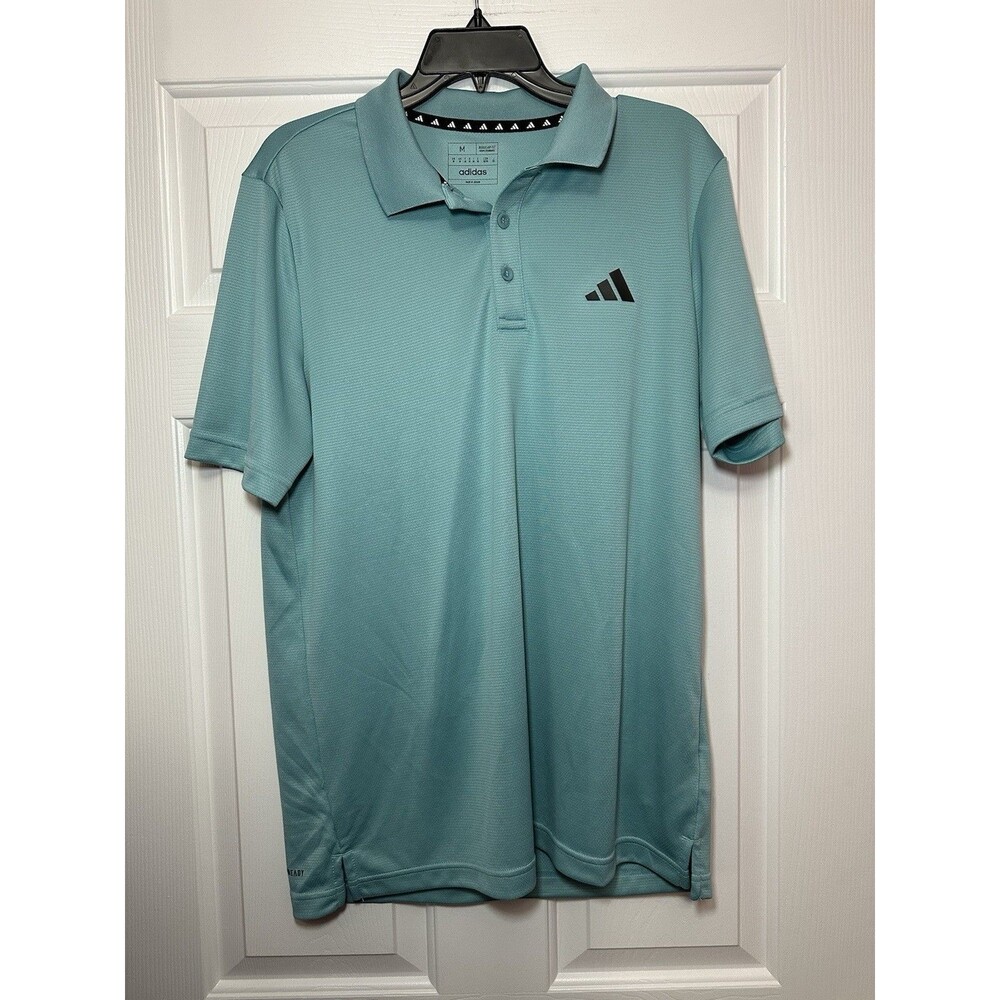 Size M Adidas Men’s Train Essential Aeroready Polo Blue Green IW3403 NEW